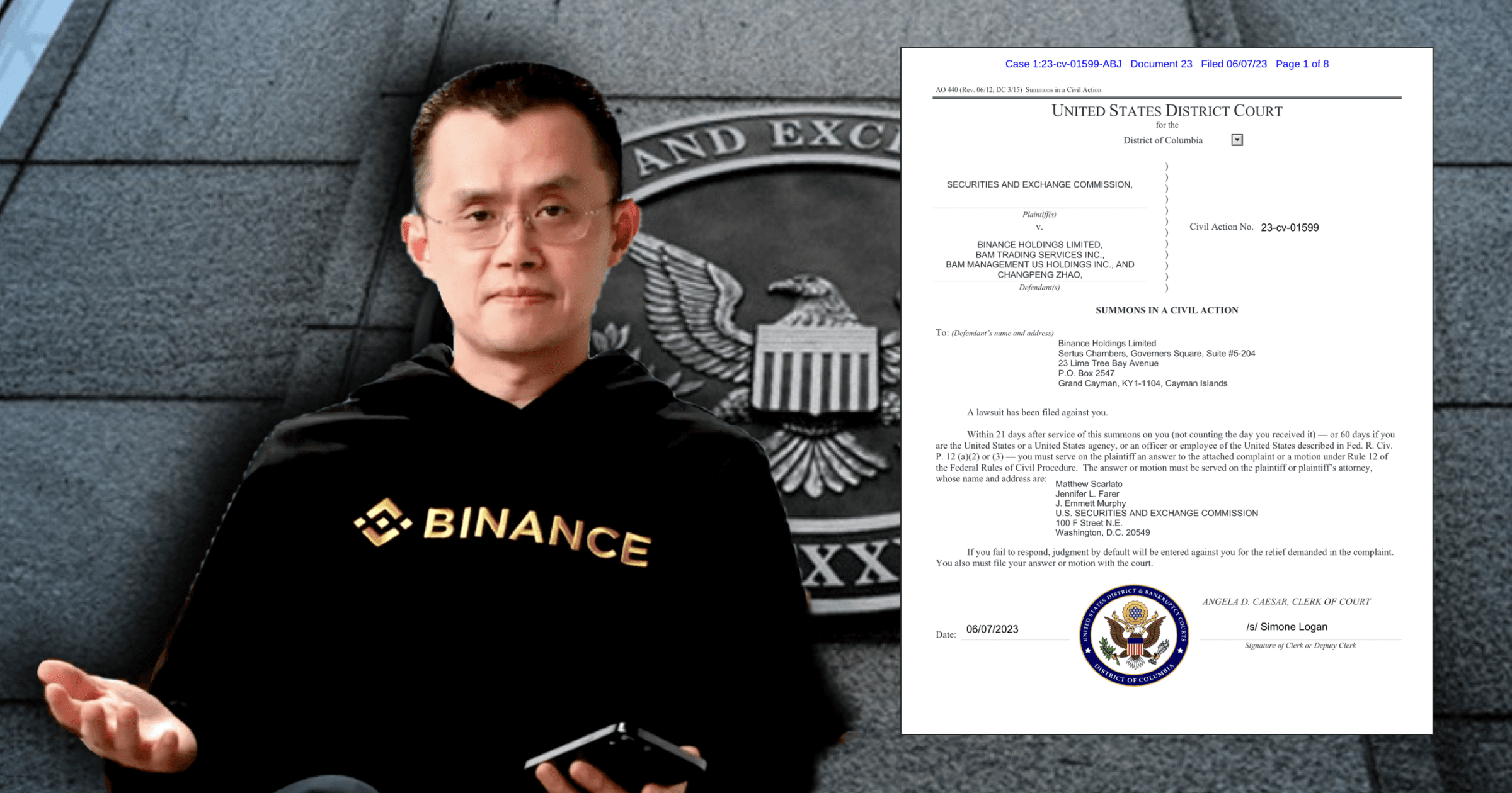 準備抓幣安 CZ？美法院傳票曝光，本人呼籲「別恐慌」：我不用出席！在幣安及其執行長趙長鵬（CZ）遭到 SEC 起訴後，今晨外媒秀出一張來自美國地方法院的傳票，本人回應表示這是正常流程，無需親自出庭，呼籲用戶不要 FUD。 